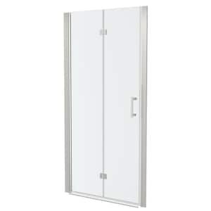 36 in. W x 72 in. H Bifold Semi-Frameless Shower Door in Nickel Finish with Clear Glass