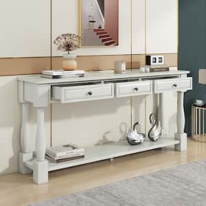 65 in. Antique White Standard Rectangle Wood Console Table with Drawers