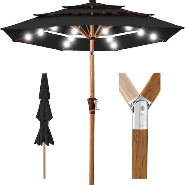 3 patio umbrella pole 10 FT Umbrella, Tier Outdoor Table with 8 Sturdy Glass Fiber Ribs and Push Button Tilt, Outdoor Patio Umbrellas for Market Pool Garden Backyard, 1.5" Pole, Champagne ( Tilt Crank System 9 FT 3 Tier Patio