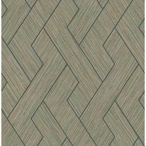 Ember Green Geometric Basketweave Textured Non-Pasted Non-Woven Wallpaper Sample