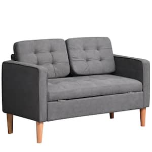 46 in. Grey Polyester 2-Seat Sofa with Underneath Storage Chest and Wooden Legs