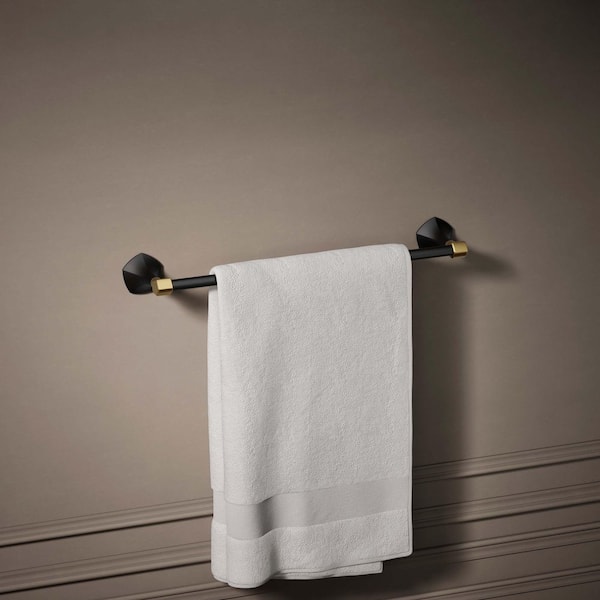 Occasion 18 in. Wall Mounted Single Towel Bar in Matte Black with Moderne Brass