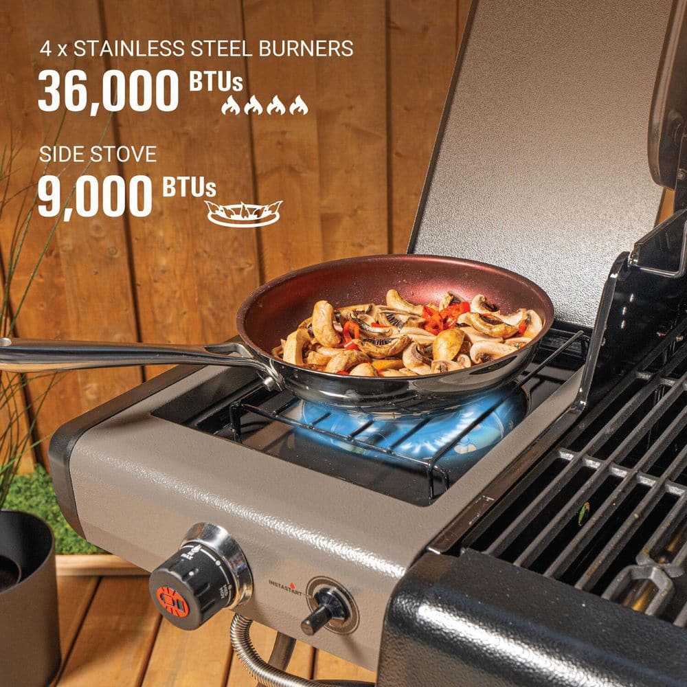Coleman 4-Burner Stainless Steel Propane Gas Grill with Side Burner