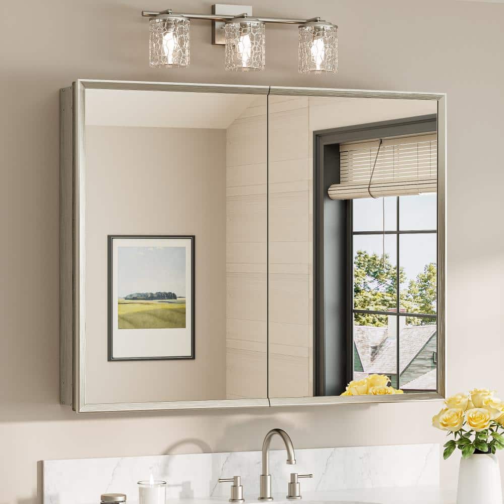 40 in. W x 32 in. H Rectangular Framed Recessed or Surface Mounted Bathroom Medicine Cabinet with Mirror,Brushed Nickel price history on PriceWatchPro