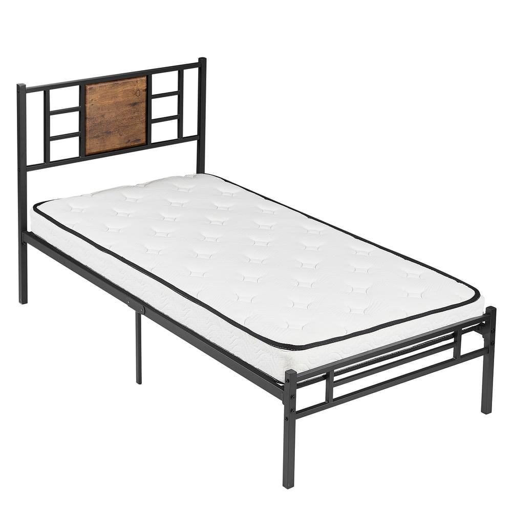 VECELO Platform Bed Frame ，Black Metal Frame， Twin Size Platform Bed with Headboard and