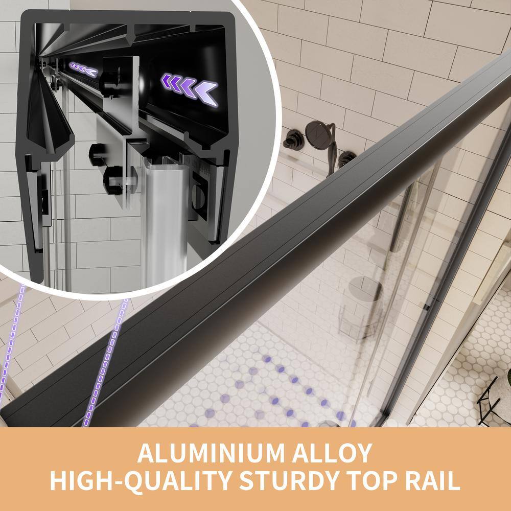 60 x 72 Matte Black Sliding Shower Door with Clear Glass