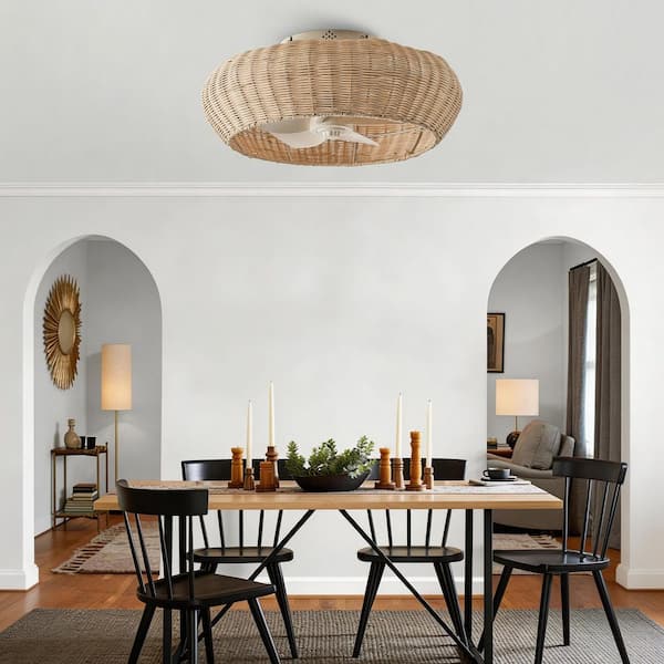 19.7 in. 4-Light Fandelier Gold Indoor Low Profile Flush Mount Ceiling Fan with Light and Remote