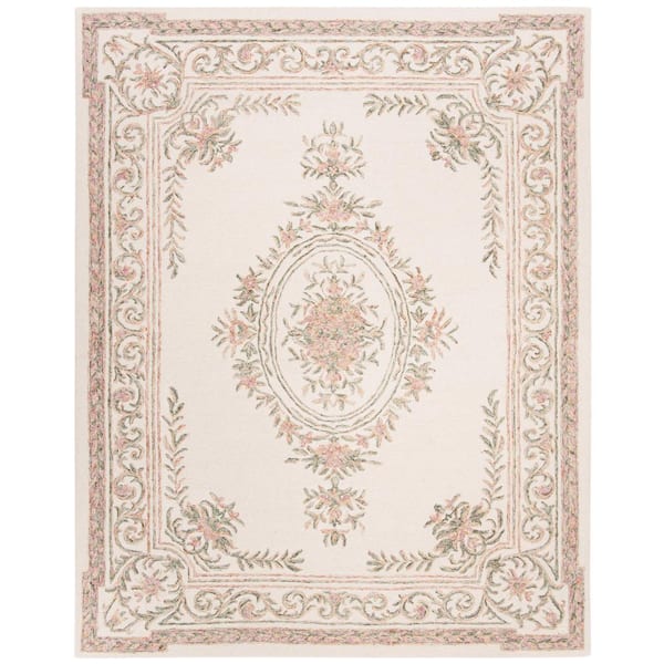 Micro-Loop 10 ft. x 14 ft. Ivory/Fuchsia Floral Flower Area Rug