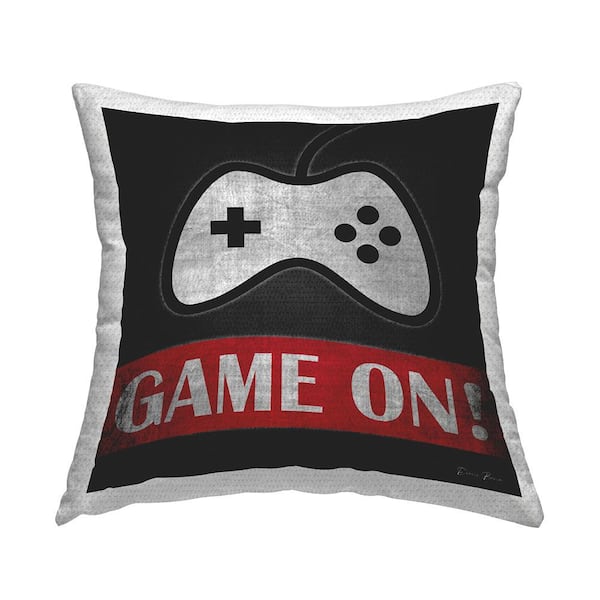 Stupell Industries Game On Bold Gamer Phrase Retro Controller Grey Square Outdoor Throw Pillow