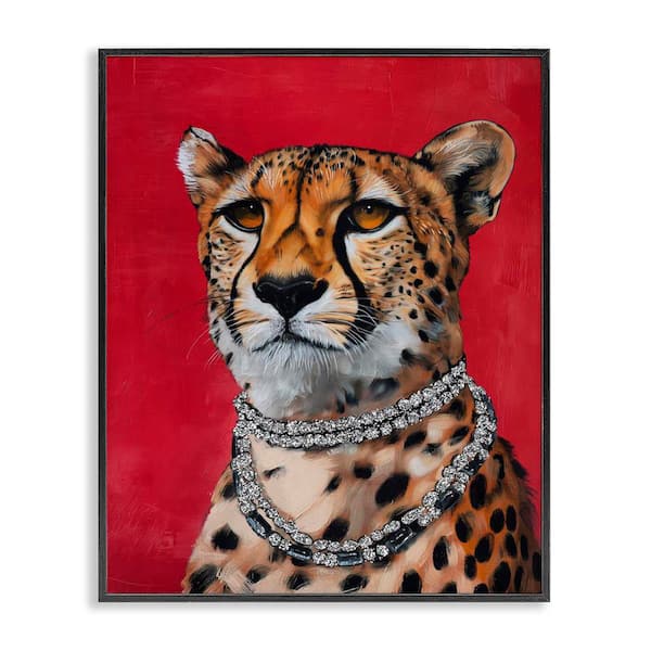 Leopard Royalty with Necklace by Svetlana Aleynikova Black Framed Animal Giclee Art Print 14 in. x 11 in.