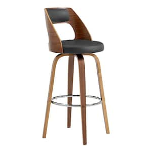 30 in. Gray Low Back Wooden Frame Bar Stool with Leather Seat