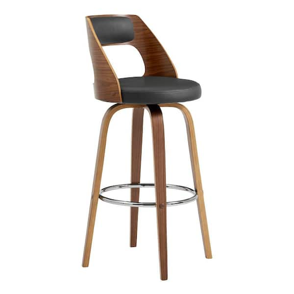 Benjara 30 In. Gray Low Back Wooden Frame Bar Stool With Leather Seat ...