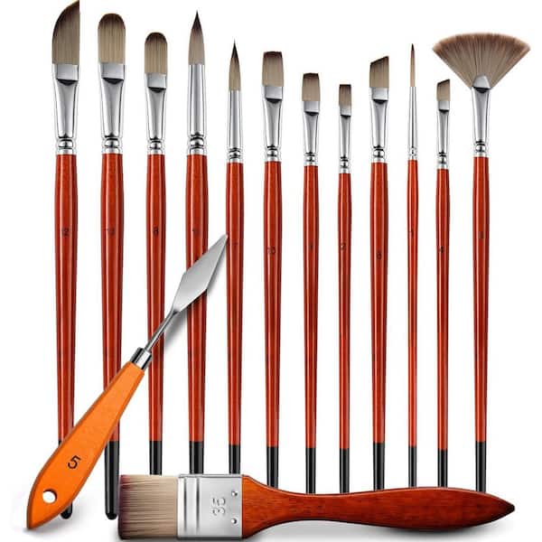 14-Pcs Acrylic Paint Brushes Set with Palette Knife - Professional Synthetic Bristles for Oil and Acrylic Painting