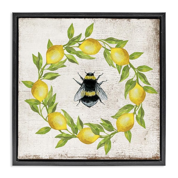 Stupell Industries Lemon & Bee Wreath by Creatif Belle Black Floater Frame Animal Graphic Art Print 18 in. x 18 in.