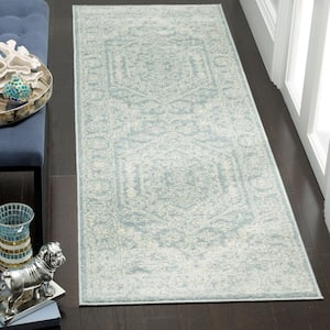 Adirondack Slate/Ivory 3 ft. x 6 ft. Border Medallion Runner Rug