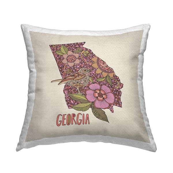 Stupell Industries Georgia State Florals Multi-Color Square Outdoor Throw Pillow