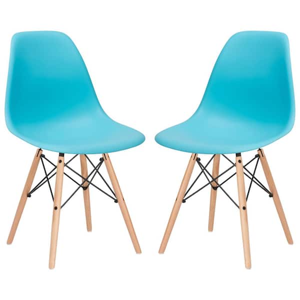 Poly and Bark Vortex Aqua Side Chair with Natural Legs (Set of 2)