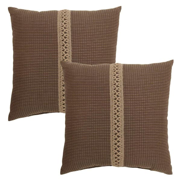 Hampton Bay 18 in. Bark Texture Outdoor Toss Pillow with Jute Braid (2-Pack)
