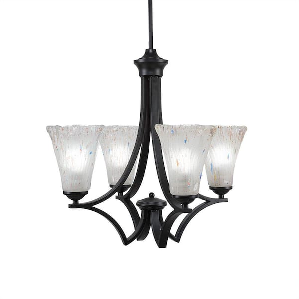 Unbranded Clevelend 4-Light Matte Black Round Chandelier with 5.5 in. Fluted Frosted Crystal Glass Shades, No bulbs included