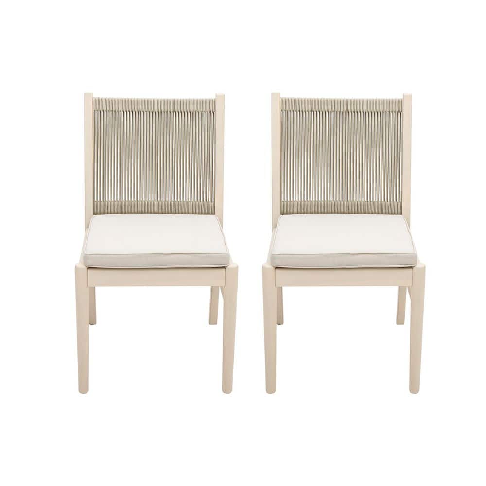Beige Acacia Wood Outdoor Dining Chair with Water Repellent Fabric Beige Cushions (2-Pack) price history on PriceWatchPro