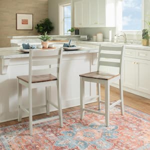 Vida 24.25 in. Seat Height White Full back Wood Frame Counter stool with Wood seat (set of 2)