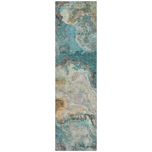 Chantille Machine Washable Indoor/Outdoor Abstract ACN2797 Aqua 2 ft. x 7 ft. Runner Rug
