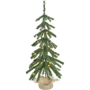 3 ft. Pre-Lit Downswept Farmhouse Fir Artificial Christmas Tree with Burlap Bag and Warm White LED Lights