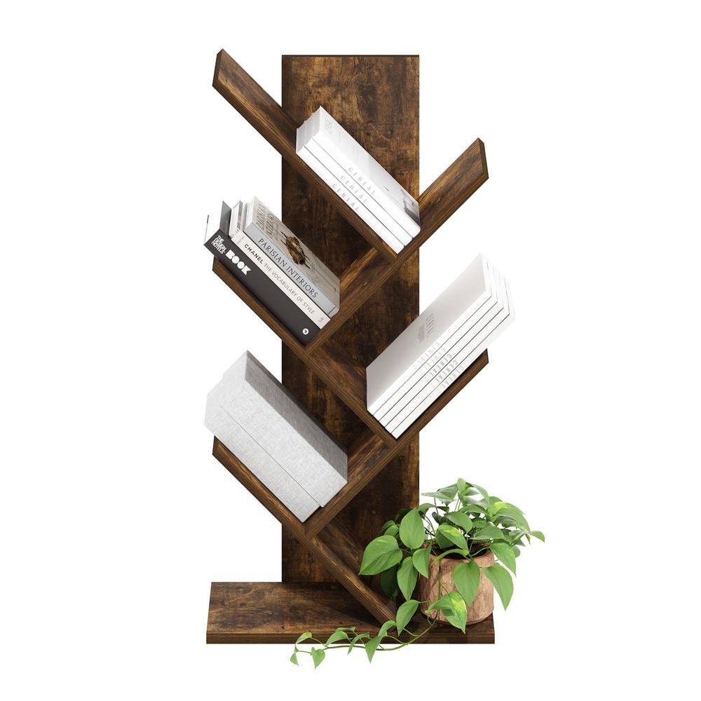 Amber Pine 5-Tier Tree Bookshelf with Rustic Finish