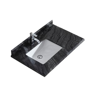 Odyssey 36 in. W x 22 in. D Marble Vanity Top in Black Wood with White Rectangular Single Sink