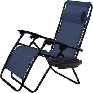 Versatile Black Flexible Aluminum Outdoor Lounge Chair in Navy (Set of 1)