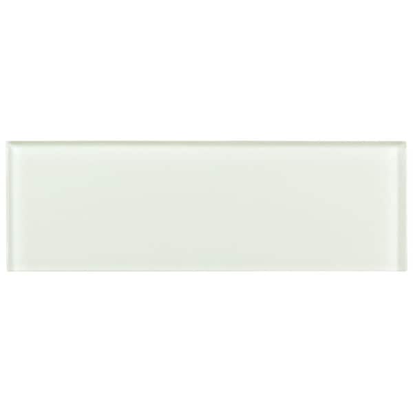 Enchant Elle Fabu White Glossy 4 in. x 12 in. Smooth Glass Subway Wall Tile Sample