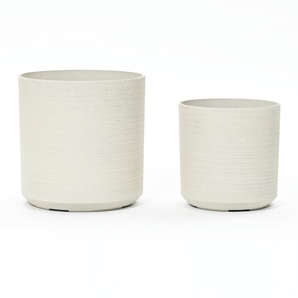 LuxenHome 13.6 in. W x 14 in. Cortina Cream H Round Plastic Tropical Planters Set (2-Piece)