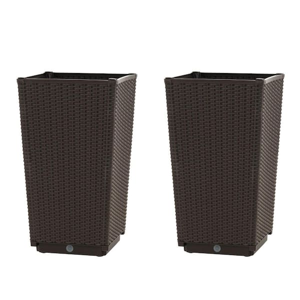 13 in. x 13 in. x 22.5 in. Outdoor PP Flower Pot in Brown with Drain Hole