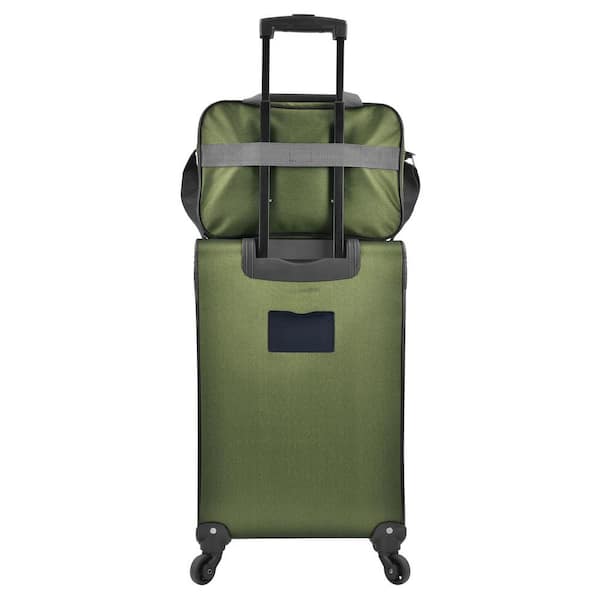 US Traveler Forza 2pc Softside Rolling Suitcase Luggage with Spinner Wheels Carry-On 21 inch Matching Tote Bag Green