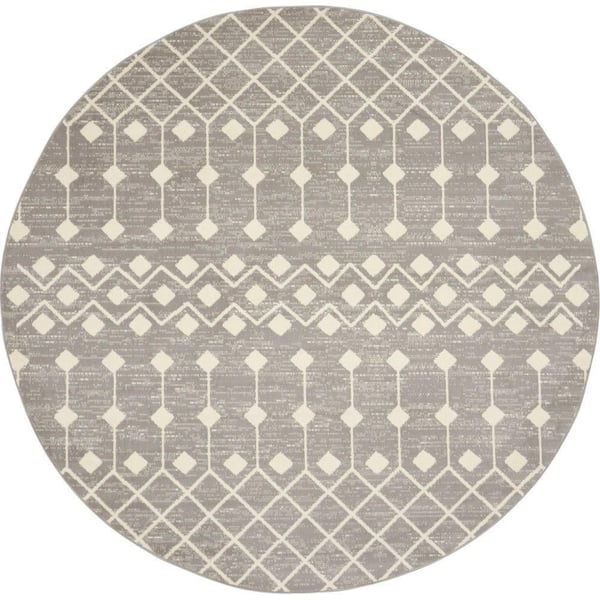 Nourison Grafix Grey 5 ft. x 5 ft. Moroccan Boho Round Rug