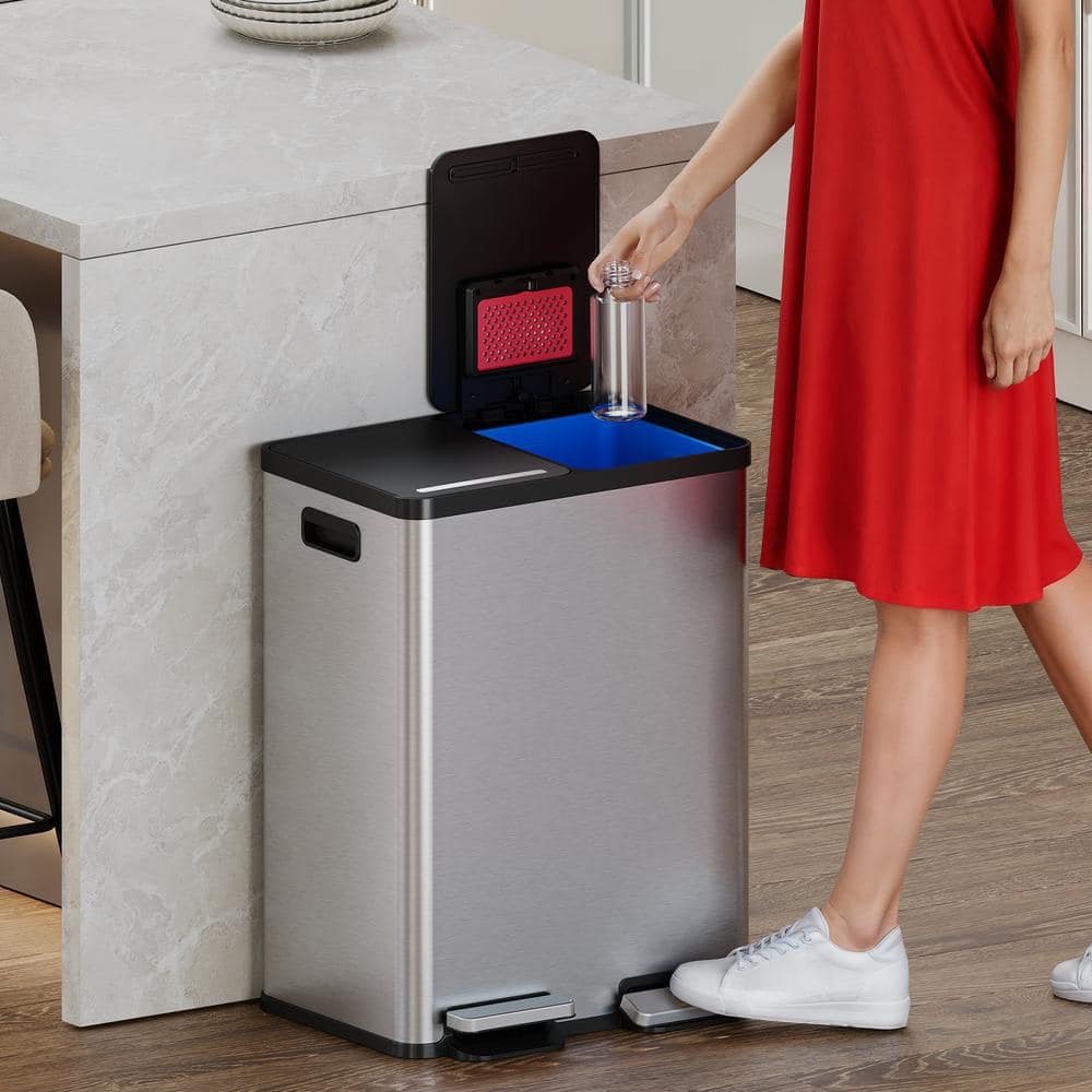 16 Gallon Stainless Steel Dual Compartment Step Pedal Trash Can