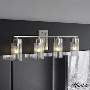 Gatz 31.5 in. 4-Light Brushed Nickel Vanity Light with Ribbed Glass Shades