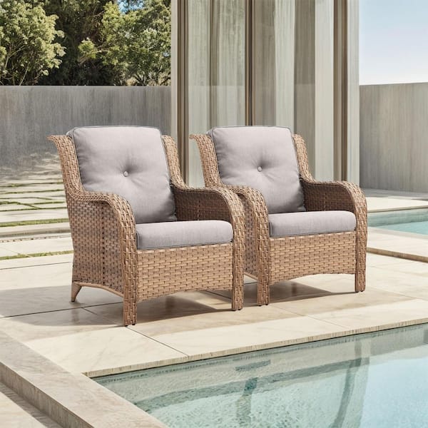 WellCane Yellow Outdoor Wicker Patio Chairs Set of 2, Outdoor Lounge Chairs with Beige Cushions for Balcony Backyard