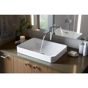 Vox Rectangle Vitreous China Vessel Sink in White with Overflow Drain