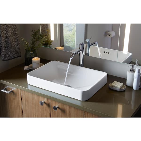 Vox Rectangle Vitreous China Vessel Sink in White with Overflow Drain