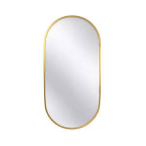 18 in. W x 36 in. H Oval Stainless Steel Frame Wall Mounted Bathroom Vanity Mirror in Gold