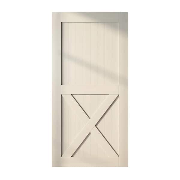 HOMACER 42 in. x 84 in. X-Frame Tinsmith Gray Solid Natural Pine Wood Panel Interior Sliding Barn Door Slab with Frame