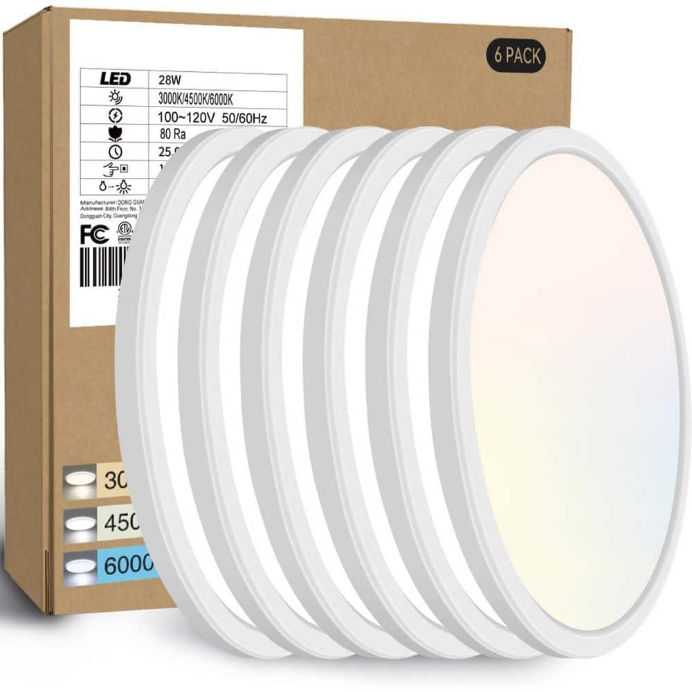 12 in. 28-Watt White Integrated LED Flush Mount with White Polycarbonate Sh