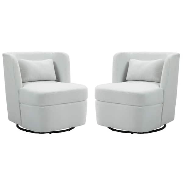 Uixe Beige Linen Upholstered 360° Swivel Accent Barrel Chair with Metal Base(Set of 2)