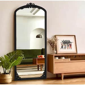 30 in. W x 69 in. H Classic Arch-Top Wood Framed Black Full-Length Floor Mirror