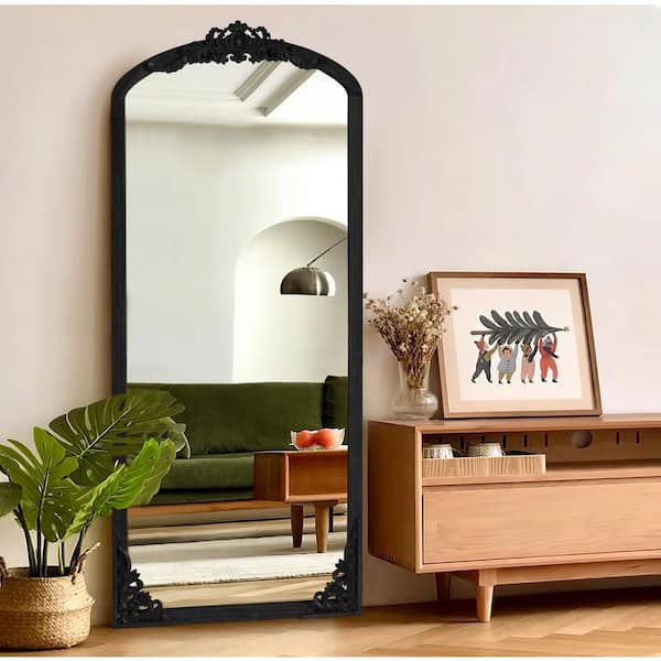 NEUTYPE 30 in. W x 69 in. H Classic Arch-Top Wood Framed Black Full-Length Floor Mirror