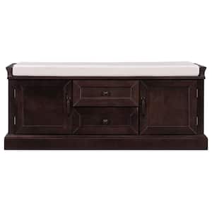 Espresso Storage Bench with 2 Drawers and 2 cabinets for Living Room, Entryway (42.5''W x 15.9''D x 17.5''H)