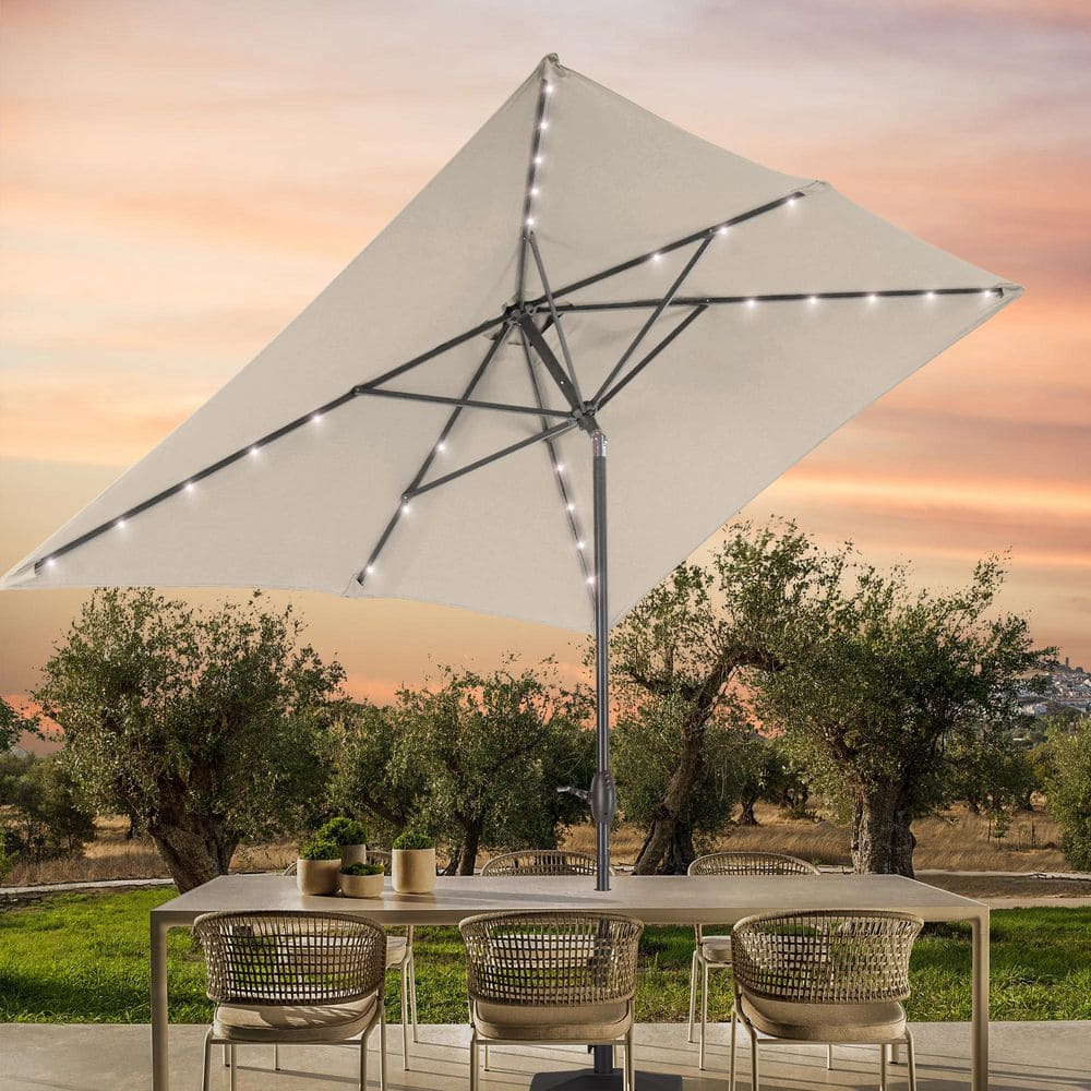 6 ft. x 9 ft. LED Rectangular Patio Umbrella with UV Protection, Easy Tilt and Wind-Resistant Features in Beige price history on PriceWatchPro