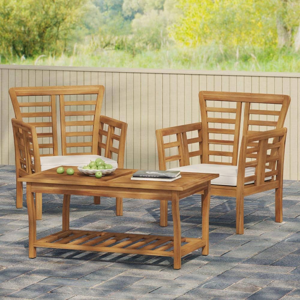 3-Piece Wood Patio Conversation Set with Beige Cushions price history on PriceWatchPro
