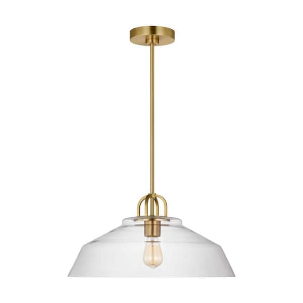 SCOTT LIVING - Payton 75-Watt 1-Light Satin Brass Medium Pendant Light with Clear Glass Shade and No Bulbs Included